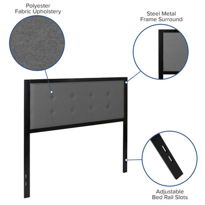 Metal Tufted Upholstered Full Size Headboard in Dark Gray Fabric