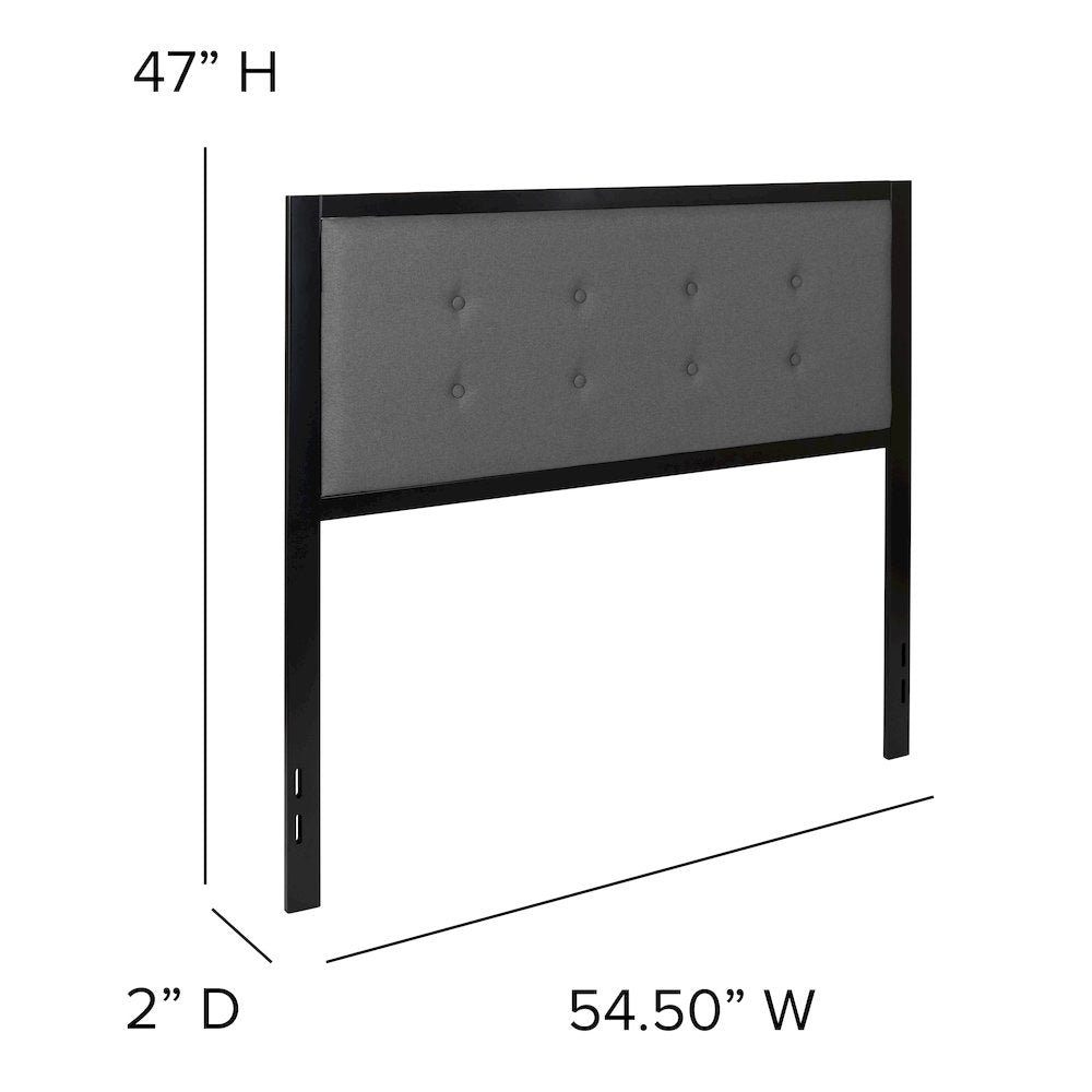 Metal Tufted Upholstered Full Size Headboard in Dark Gray Fabric