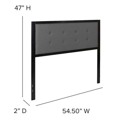 Metal Tufted Upholstered Full Size Headboard in Dark Gray Fabric