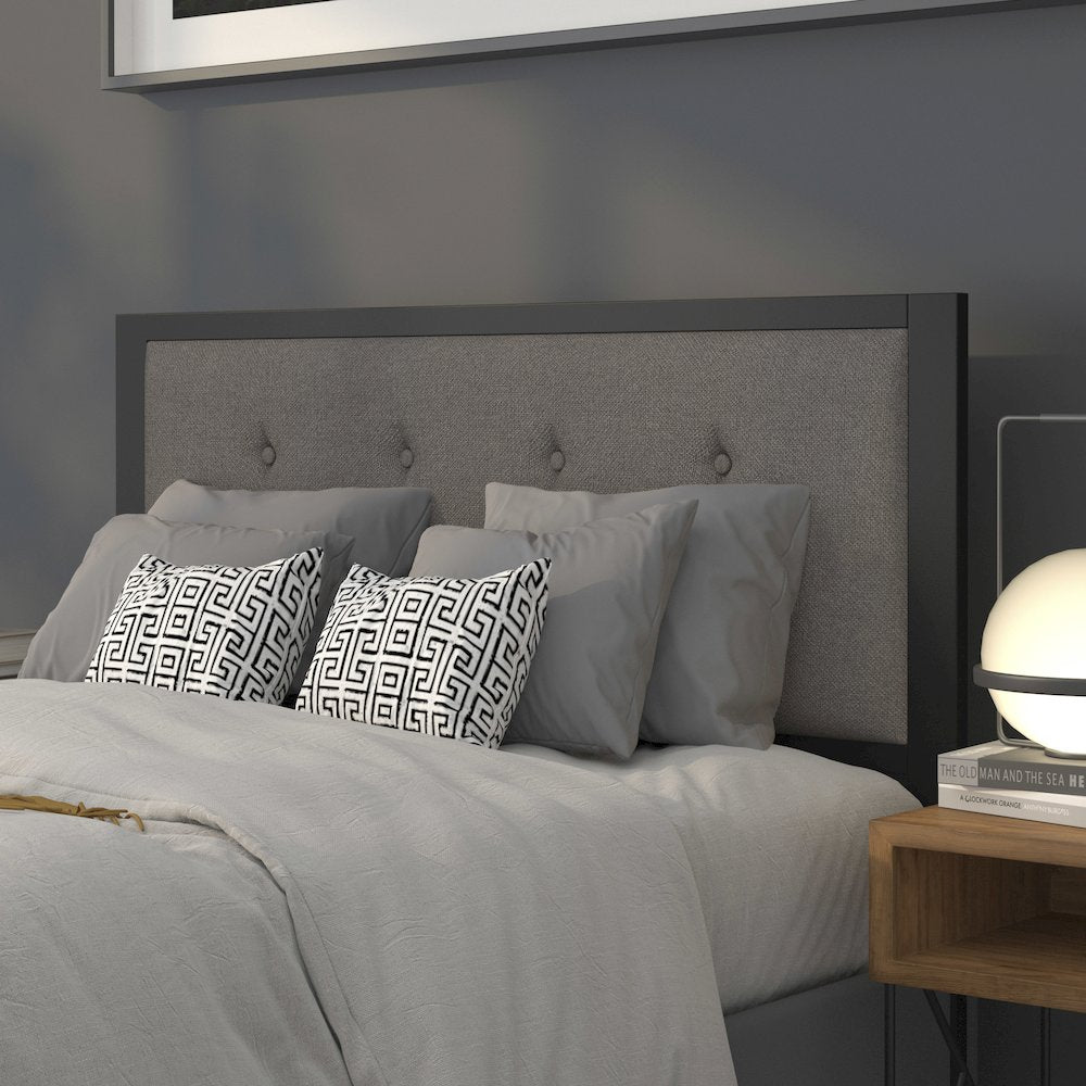 Metal Tufted Upholstered Full Size Headboard in Dark Gray Fabric