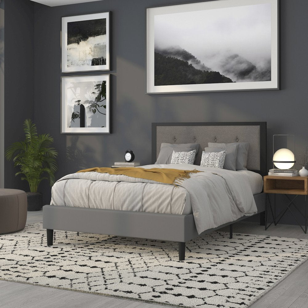 Metal Tufted Upholstered Full Size Headboard in Dark Gray Fabric