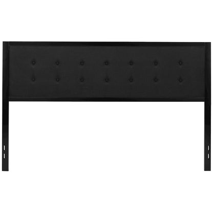 Metal Tufted Upholstered King Size Headboard in Black Fabric