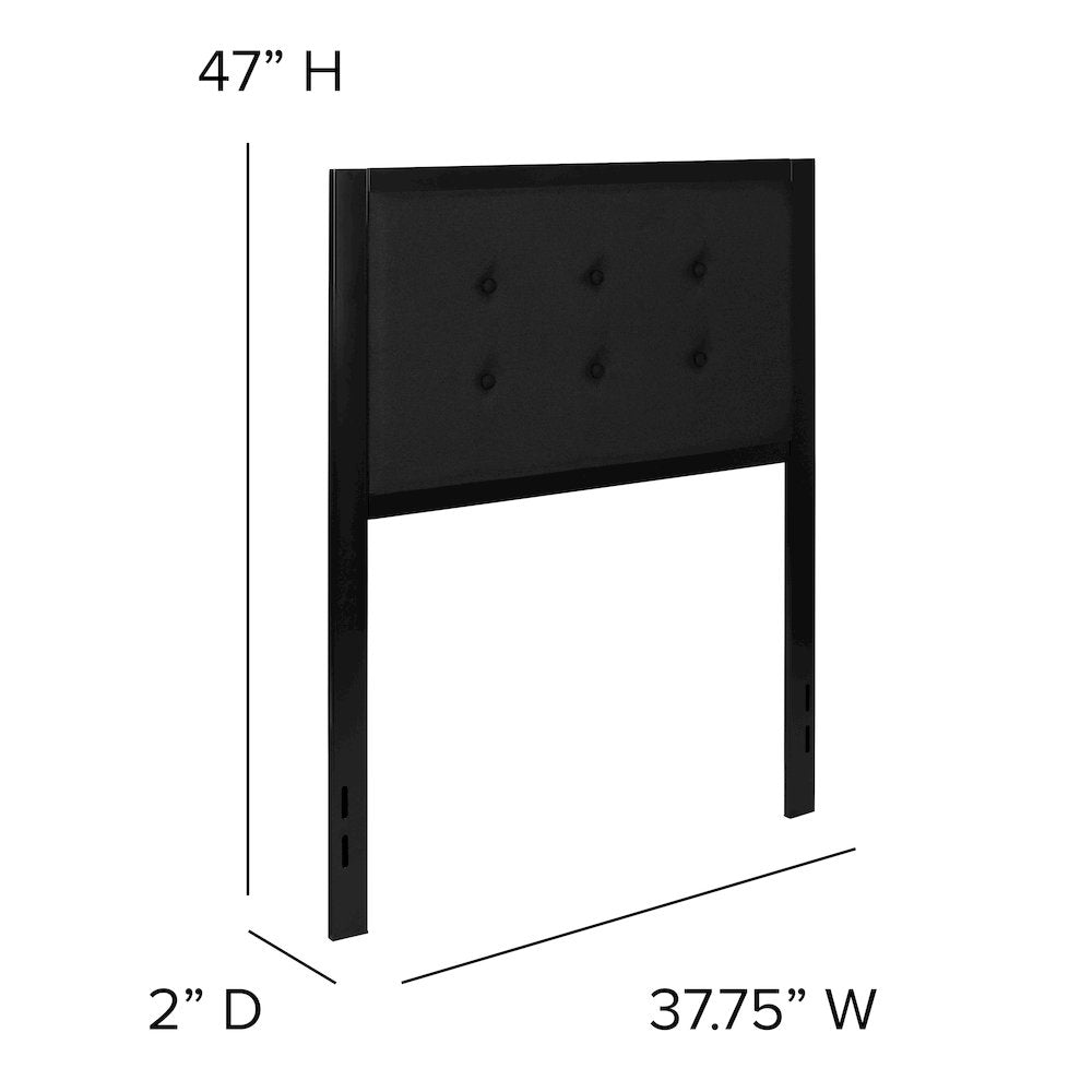 Metal Tufted Upholstered Twin Size Headboard in Black Fabric