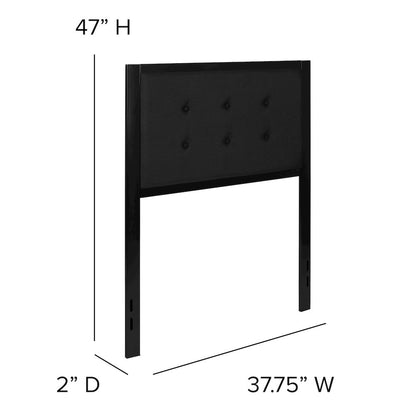 Metal Tufted Upholstered Twin Size Headboard in Black Fabric