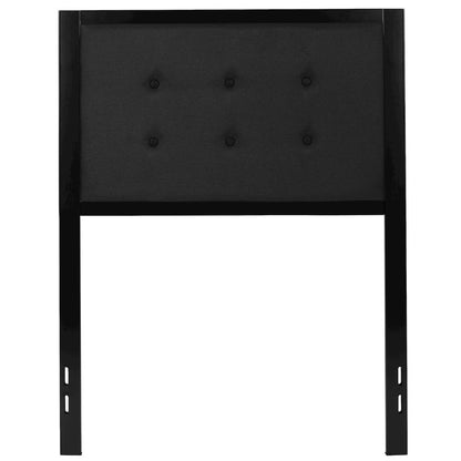 Metal Tufted Upholstered Twin Size Headboard in Black Fabric