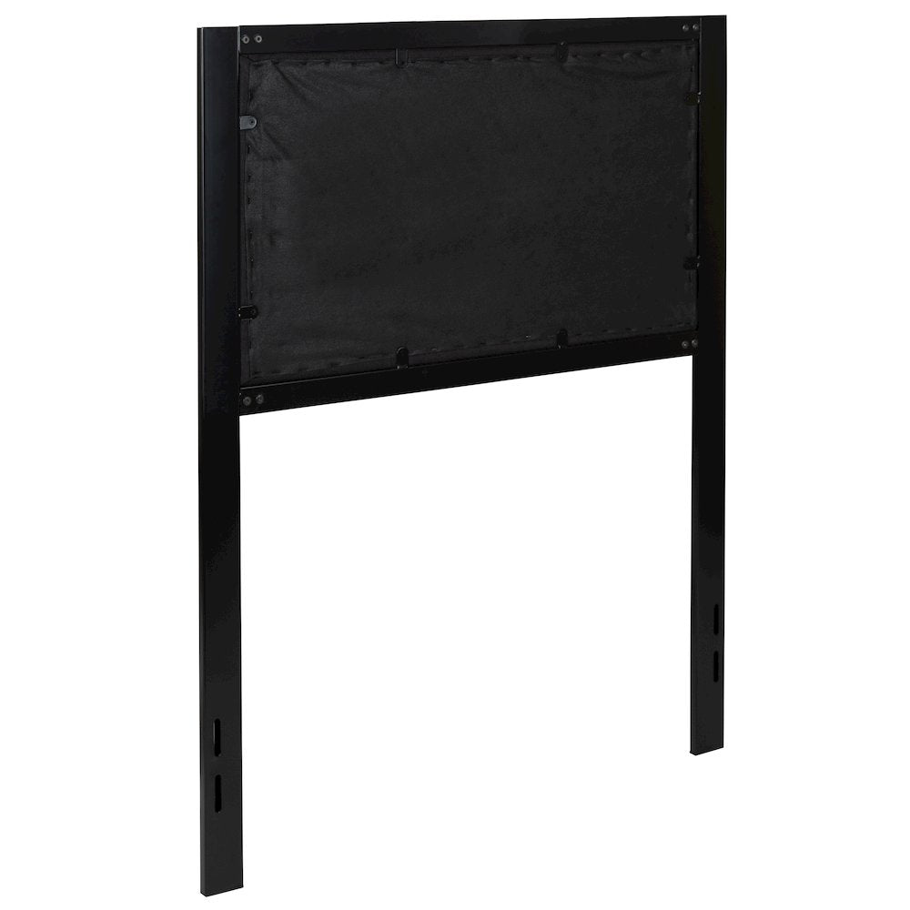 Metal Tufted Upholstered Twin Size Headboard in Black Fabric