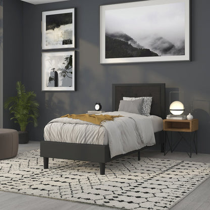 Metal Tufted Upholstered Twin Size Headboard in Black Fabric