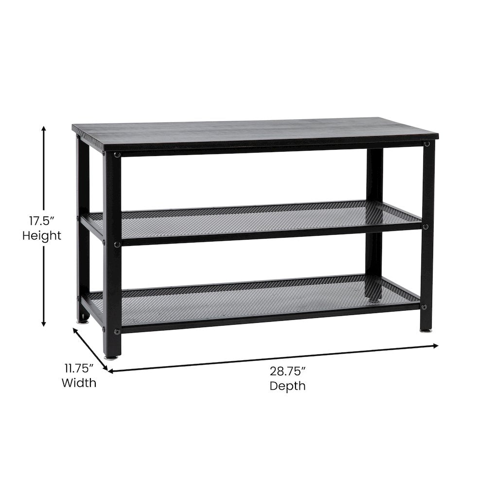 Rustic 3-Tier Entryway Bench, Black Wash
