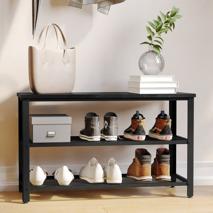 Rustic 3-Tier Entryway Bench, Black Wash