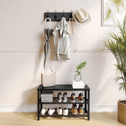 Rustic 3-Tier Entryway Bench, Black Wash