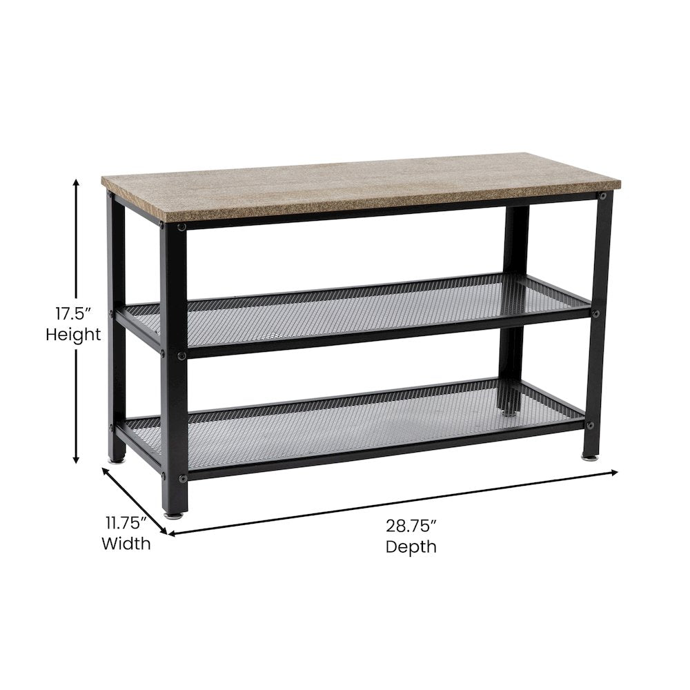 Rustic 3-Tier Entryway Bench, Weathered Brown