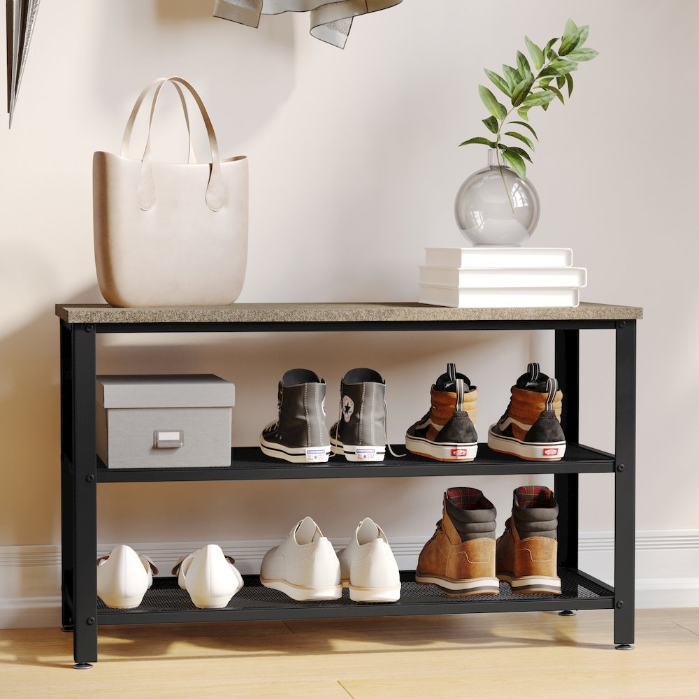 Rustic 3-Tier Entryway Bench, Weathered Brown