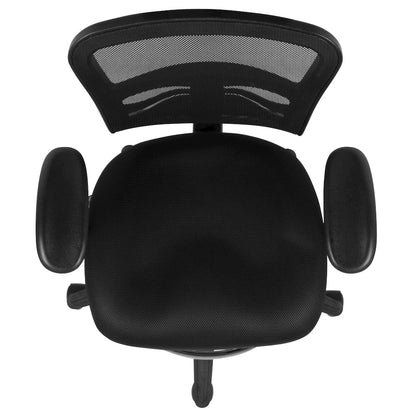 Mid-Back Black Mesh Drafting Chair with Chrome Foot Ring, Arms and Black Frame
