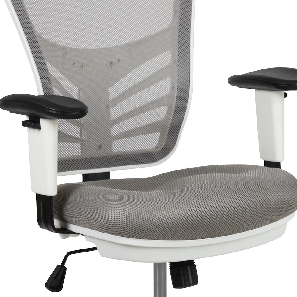 Mid-Back Light Gray Mesh Drafting Chair and White Frame
