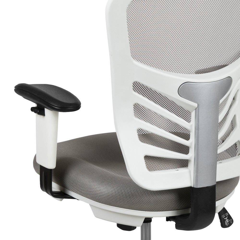 Mid-Back Light Gray Mesh Drafting Chair and White Frame