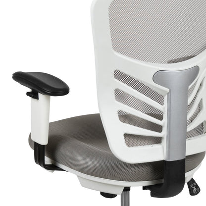 Mid-Back Light Gray Mesh Drafting Chair and White Frame