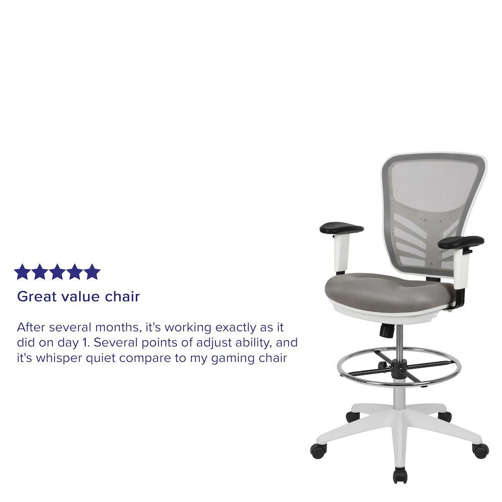 Mid-Back Light Gray Mesh Drafting Chair and White Frame