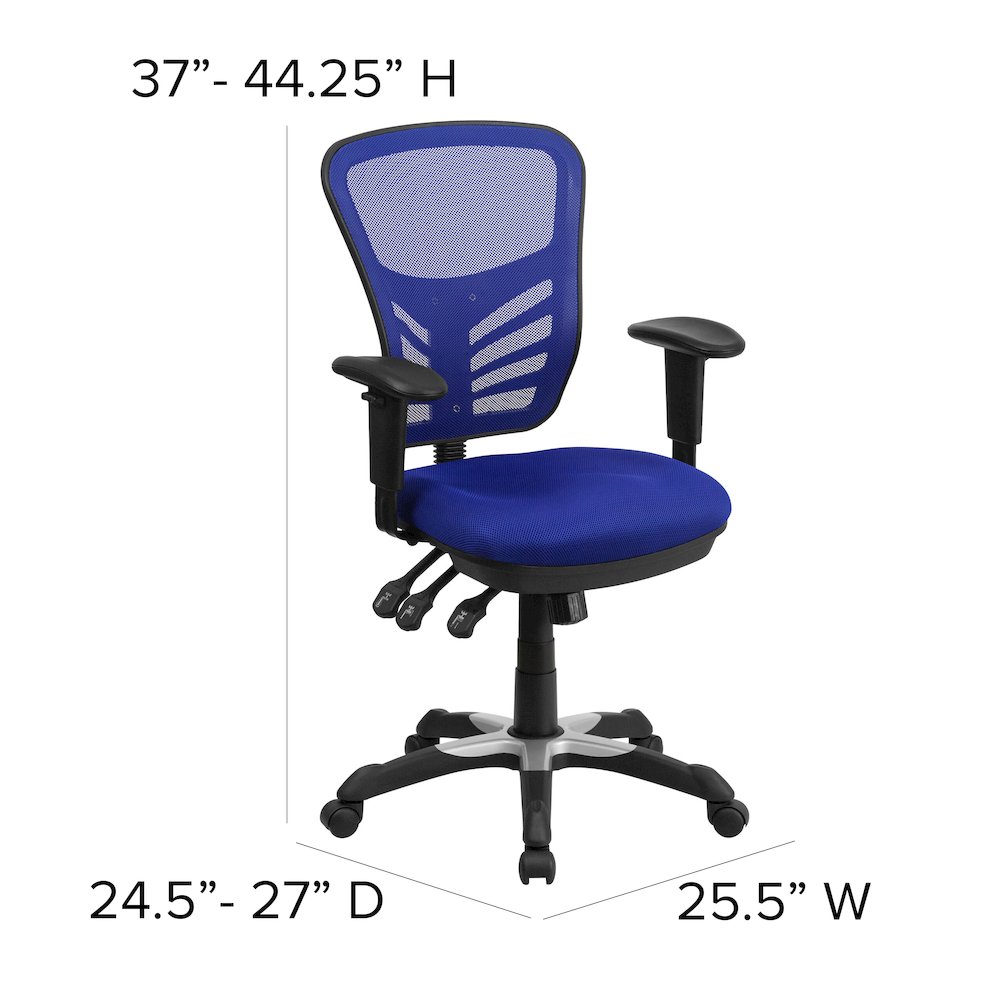Mid-Back Blue Mesh Multifunction Executive Swivel Ergonomic Office Chair with Adjustable Arms