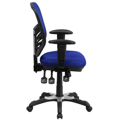 Mid-Back Blue Mesh Multifunction Executive Swivel Ergonomic Office Chair with Adjustable Arms