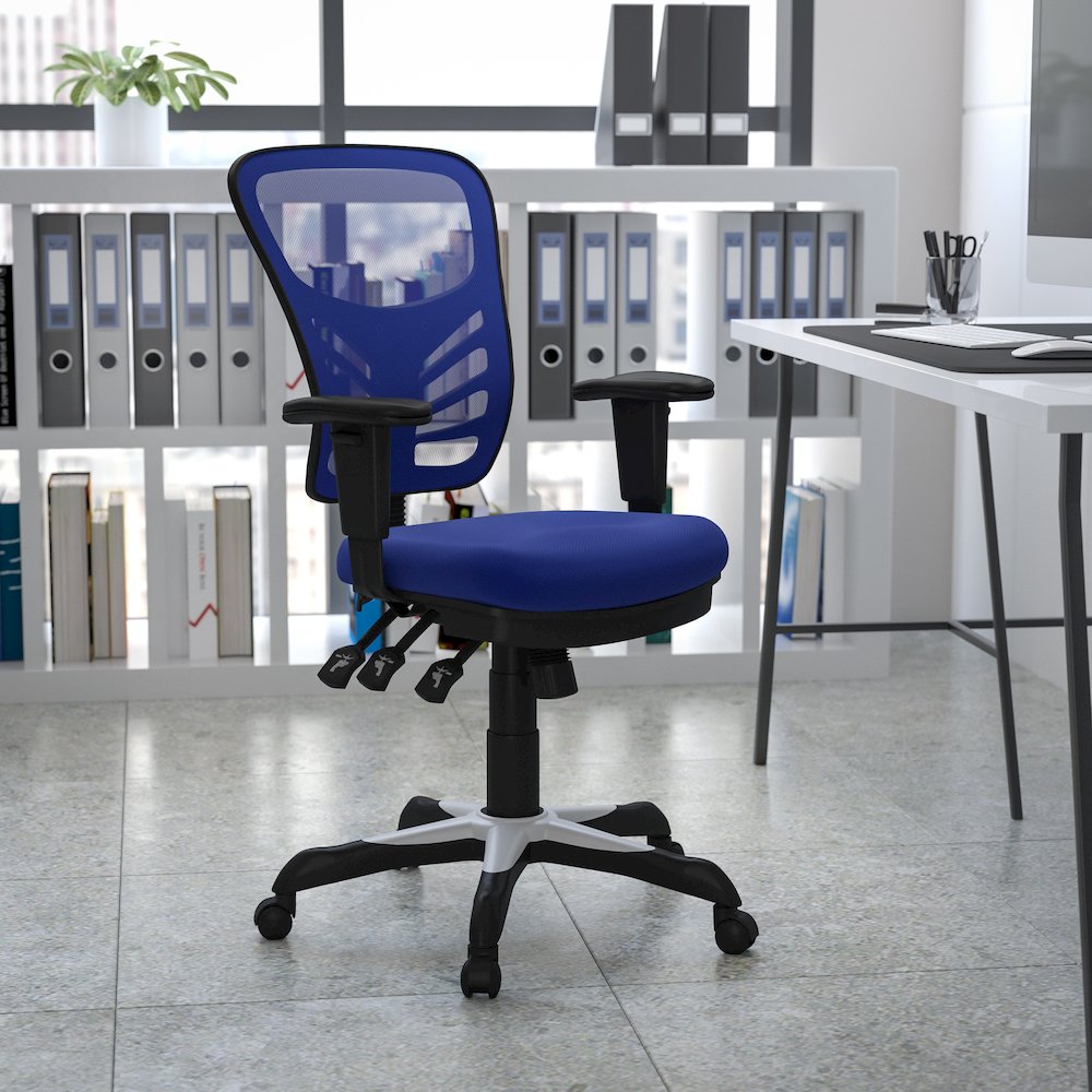Mid-Back Blue Mesh Multifunction Executive Swivel Ergonomic Office Chair with Adjustable Arms