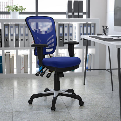 Mid-Back Blue Mesh Multifunction Executive Swivel Ergonomic Office Chair with Adjustable Arms