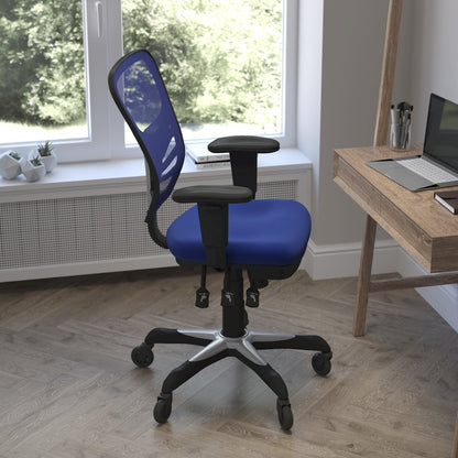 Mid-Back Blue Mesh Multifunction Executive Swivel Office Chair and Roller Wheels