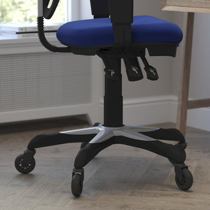 Mid-Back Blue Mesh Multifunction Executive Swivel Office Chair and Roller Wheels
