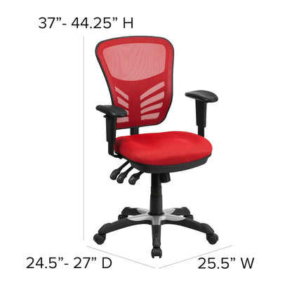Mid-Back Red Mesh Multifunction Executive Swivel Ergonomic Office Chair with Adjustable Arms