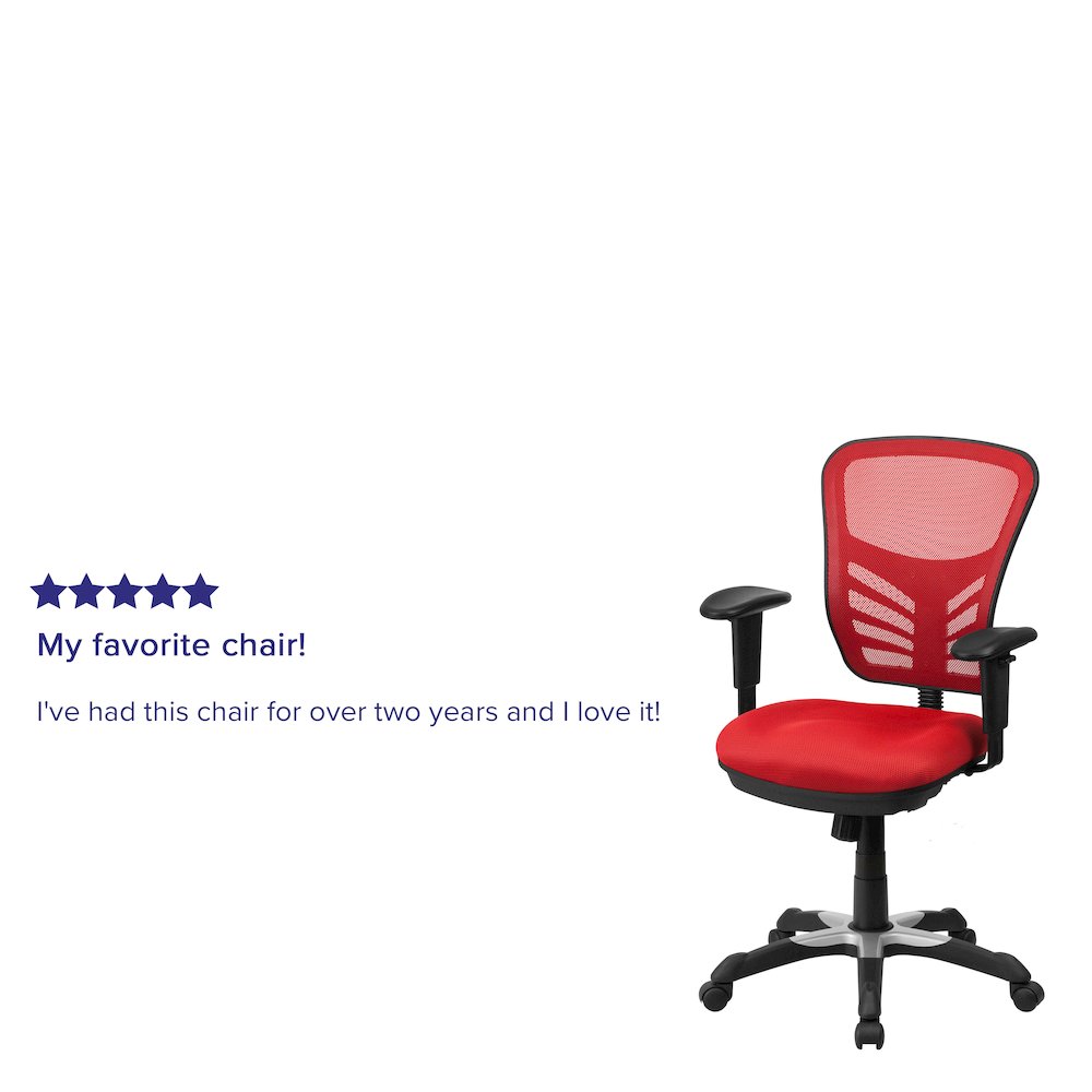 Mid-Back Red Mesh Multifunction Executive Swivel Ergonomic Office Chair with Adjustable Arms