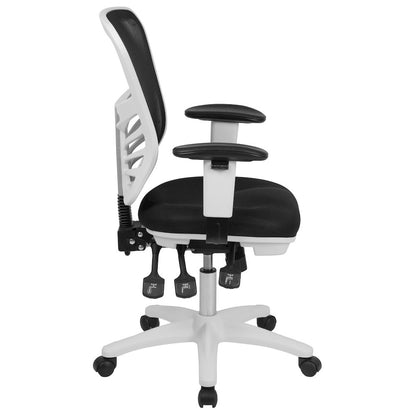 Mid-Back Black Mesh Multifunction Executive Swivel Office Chair and White Frame