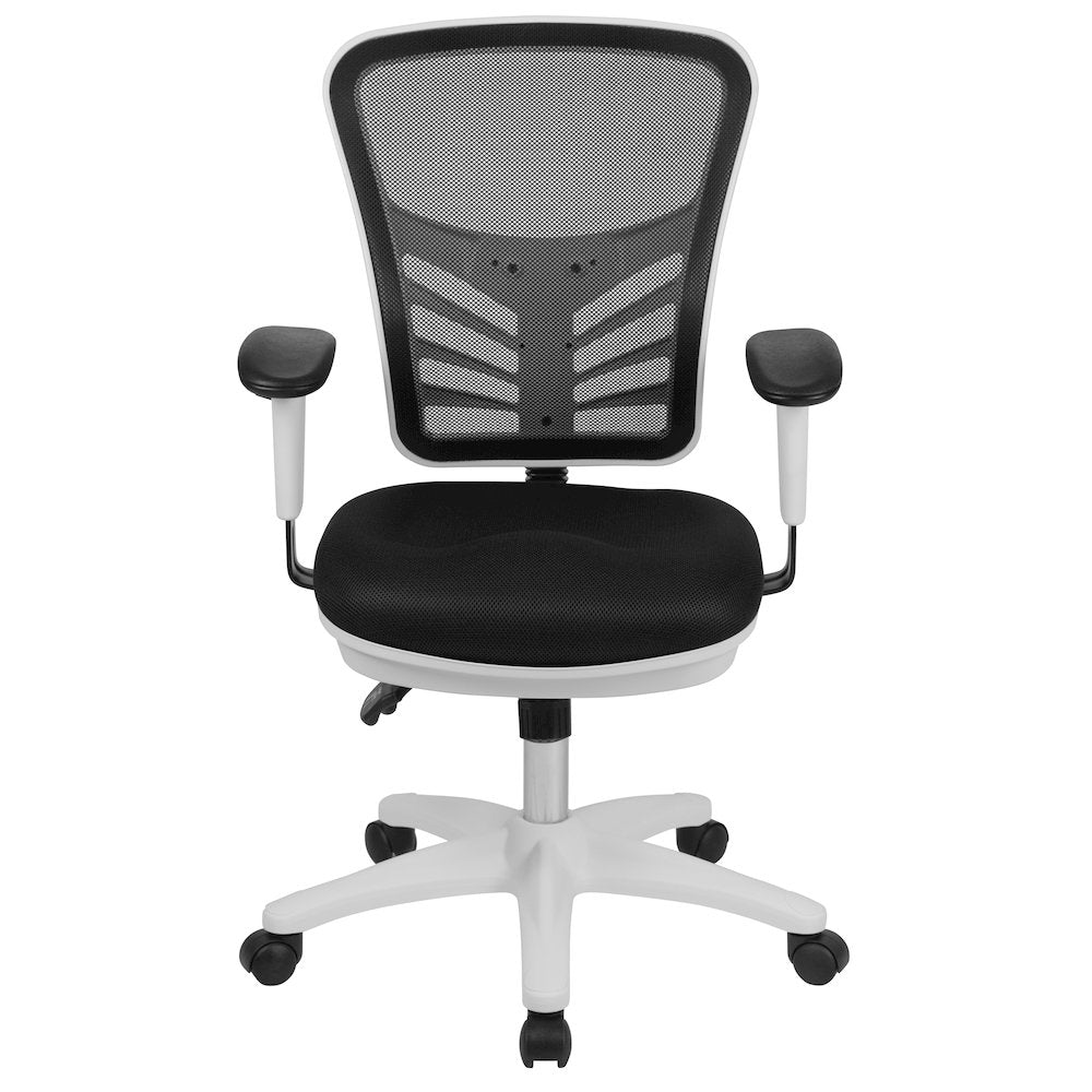 Mid-Back Black Mesh Multifunction Executive Swivel Office Chair and White Frame