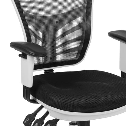 Mid-Back Black Mesh Multifunction Executive Swivel Office Chair and White Frame