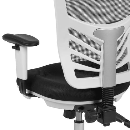 Mid-Back Black Mesh Multifunction Executive Swivel Office Chair and White Frame