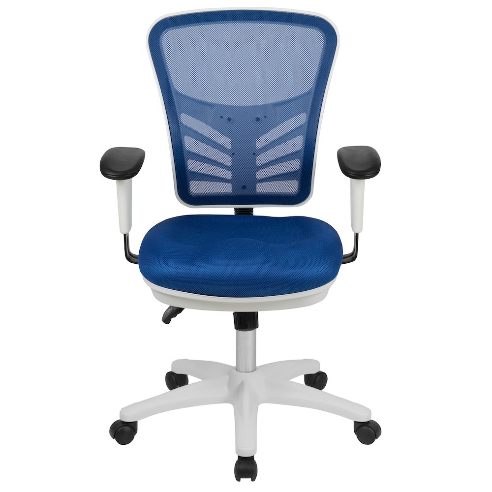 Mid-Back Blue Mesh Multifunction Executive Swivel Office Chair and White Frame