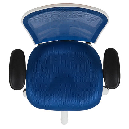 Mid-Back Blue Mesh Multifunction Executive Swivel Office Chair and White Frame