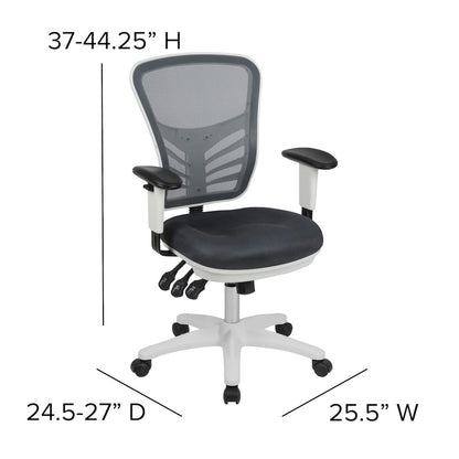 Mid-Back Dark Gray Mesh Swivel Office Chair and White Frame