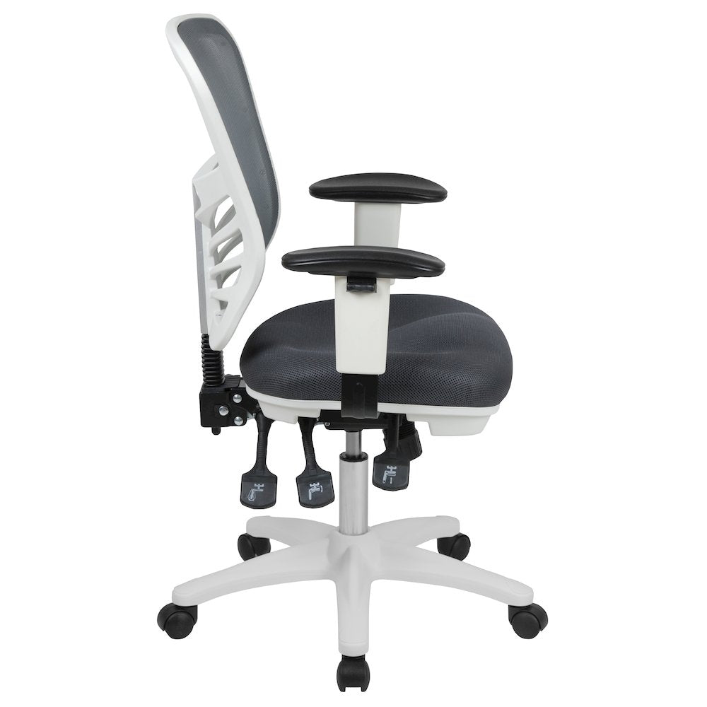 Mid-Back Dark Gray Mesh Swivel Office Chair and White Frame