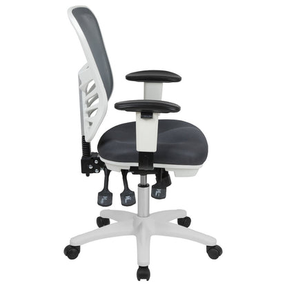 Mid-Back Dark Gray Mesh Swivel Office Chair and White Frame