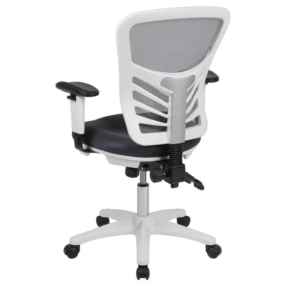Mid-Back Dark Gray Mesh Swivel Office Chair and White Frame
