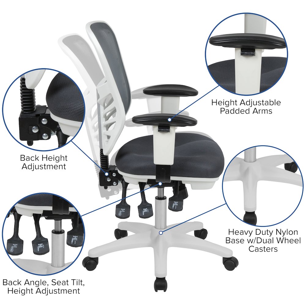 Mid-Back Dark Gray Mesh Swivel Office Chair and White Frame