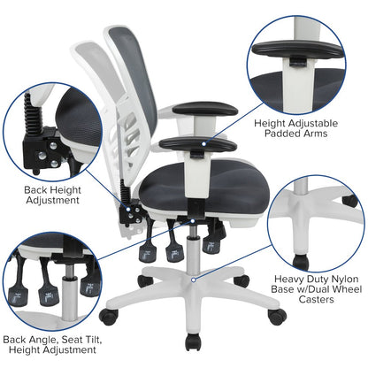 Mid-Back Dark Gray Mesh Swivel Office Chair and White Frame