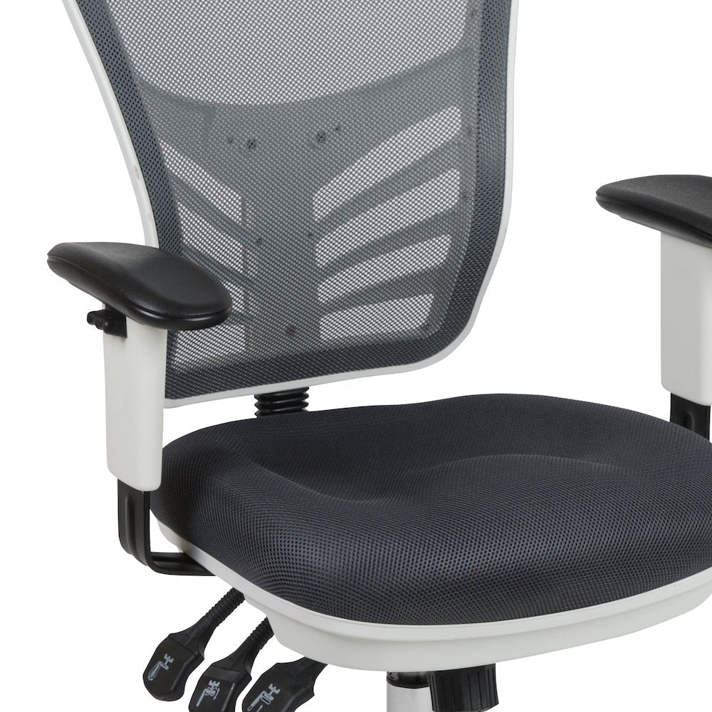 Mid-Back Dark Gray Mesh Swivel Office Chair and White Frame