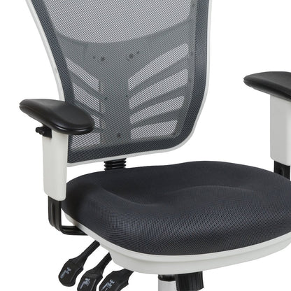 Mid-Back Dark Gray Mesh Swivel Office Chair and White Frame