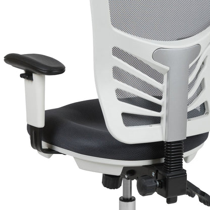 Mid-Back Dark Gray Mesh Multifunction Executive Swivel Ergonomic Office Chair with Adjustable Arms and White Frame