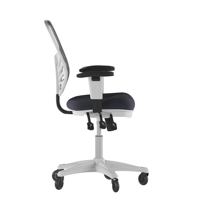Mid-Back Dark Gray Mesh Multifunction Executive Chair and White Frame