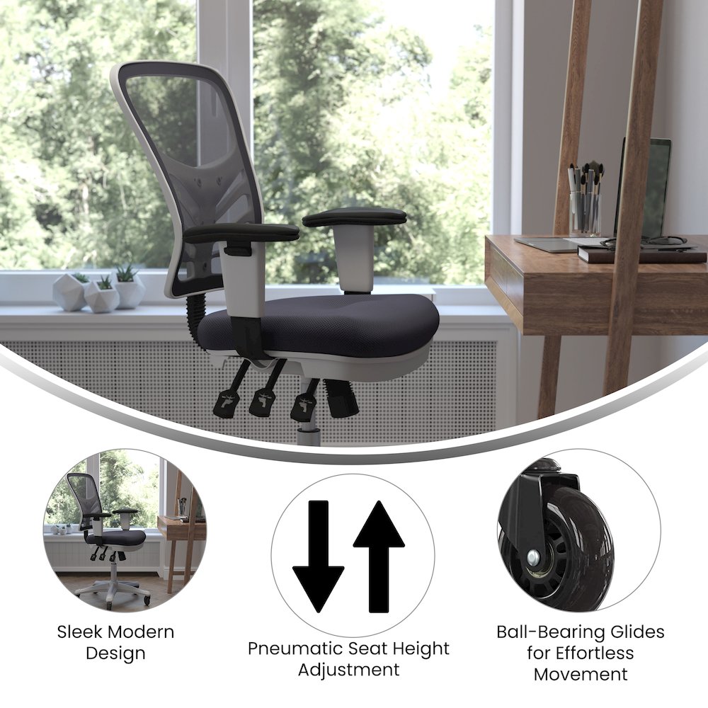 Mid-Back Dark Gray Mesh Multifunction Executive Chair and White Frame