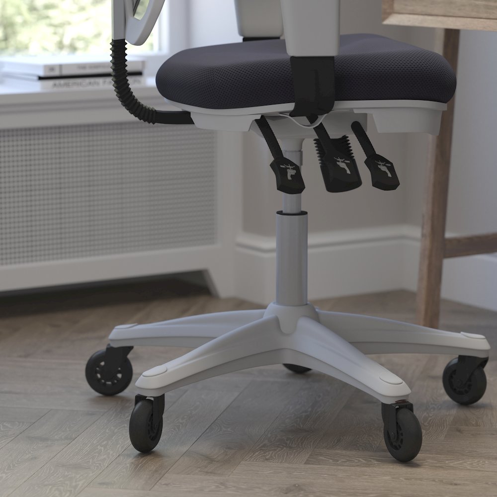 Mid-Back Dark Gray Mesh Multifunction Executive Chair and White Frame