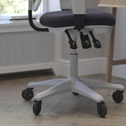 Mid-Back Dark Gray Mesh Multifunction Executive Chair and White Frame