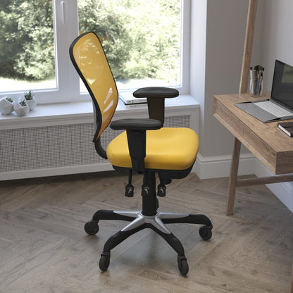 Mid-Back Yellow-Orange Mesh Multifunction Executive Swivel Office Chair