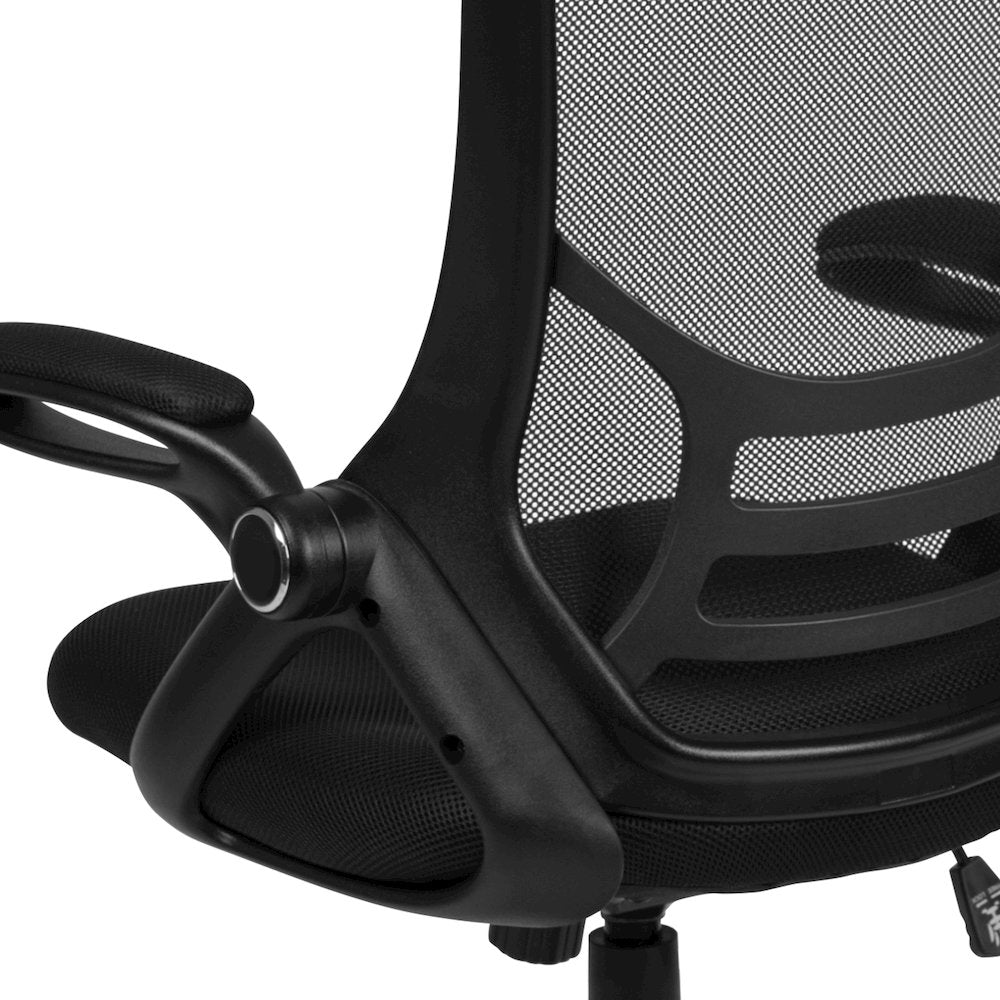 High Back Black Mesh Swivel Office Chair with Black Frame and Flip-up Arms